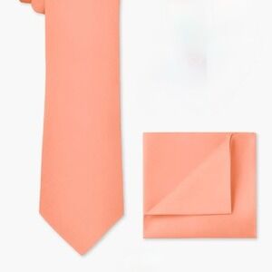 Azazie Matching Wide Tie & Pocket Square Set Coral Wedding New